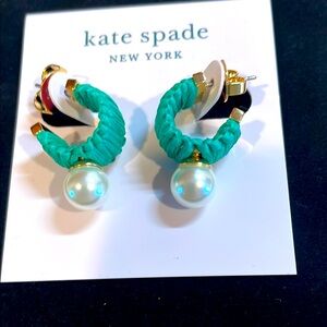 Kate Spade Francesca NWTGreen Braided Hoop Earrings with Pearl Drops MSRP $58
